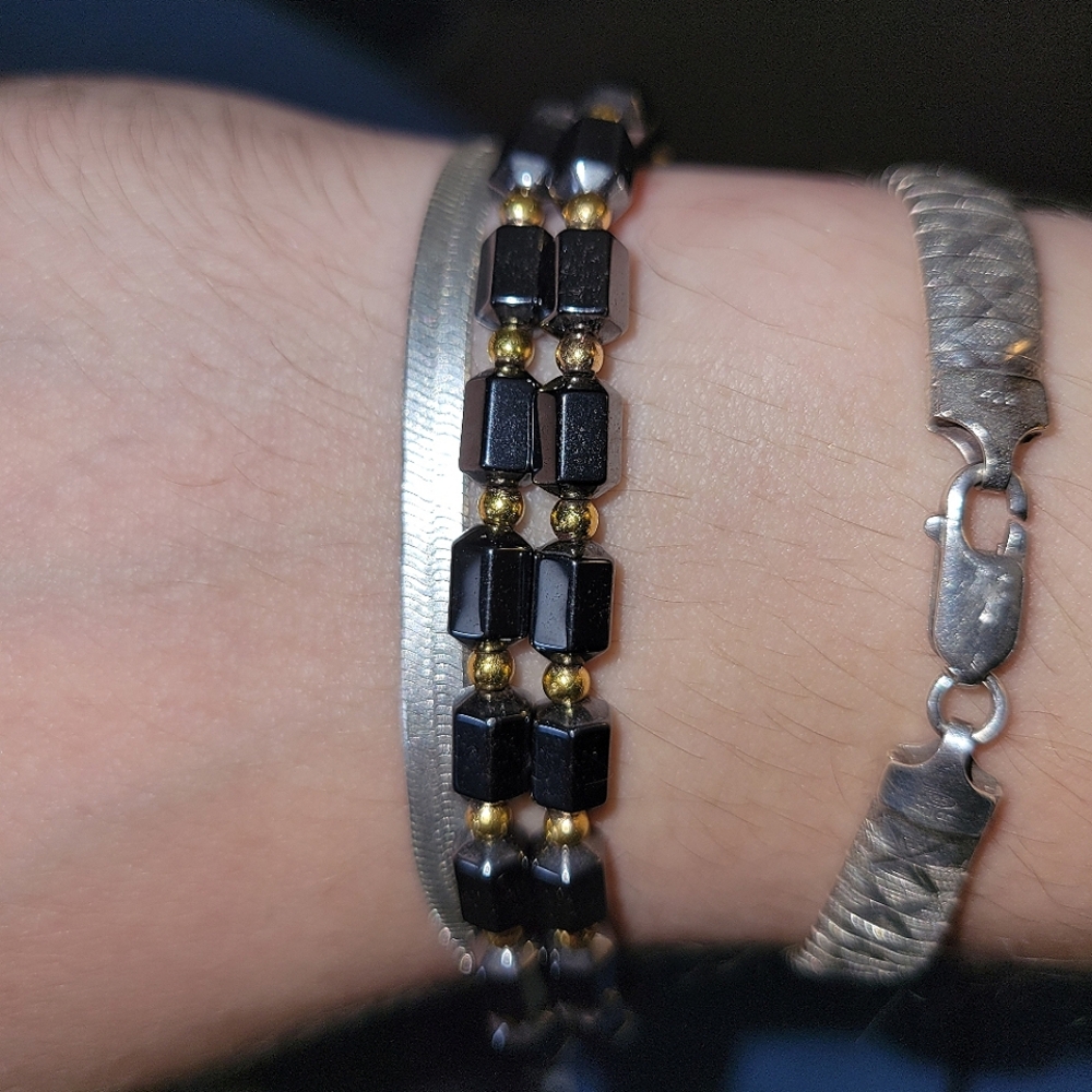 Elegant Black and Gold Beaded Bracelet Set